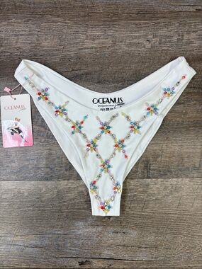Oceanus Georgette Swarovski Crystal Embellished Bikini Bottoms Size Small NWT